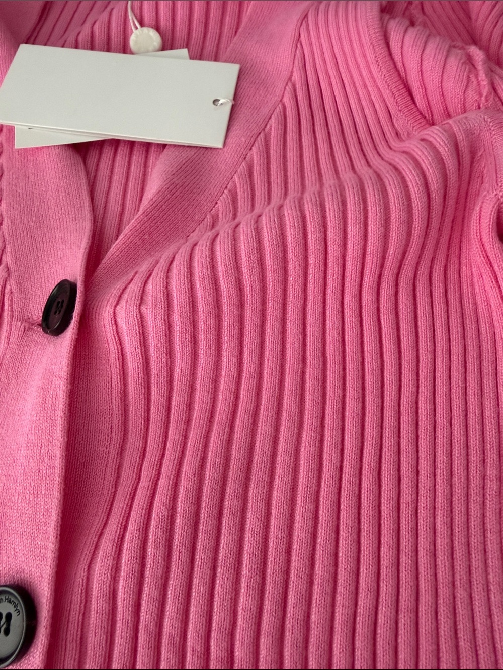 Pink Ribbed Button-Front Women’s Sweater - Picture 3 of 5